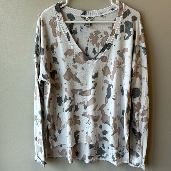 Hard Tail Tops - Hard Tail pullover tunic cream tie dye XS brown and grey vneck